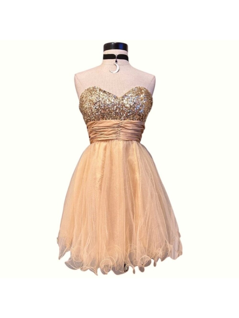 sparkle Gold Sequin Strapless Homecoming Mini Dress Size Small Party Formal